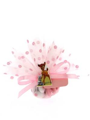 Tulle Dragées Bambi Pois Rose - Dragées Baptême Bambi